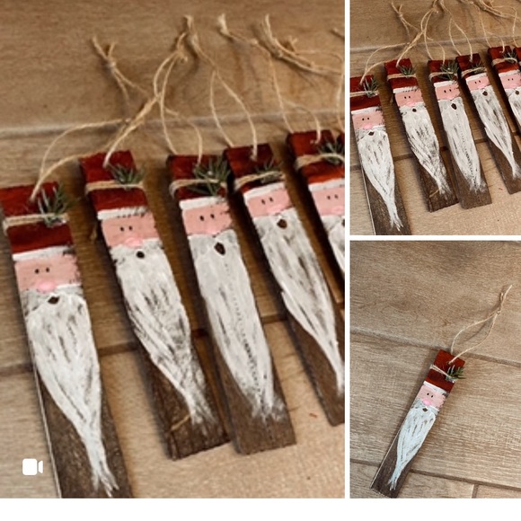 Hand painted rustic Santa ornaments - Picture 2 of 2